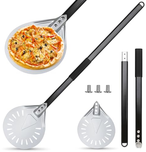 BYZESTY Pizza Peel Perforated 7 Inch Pizza Peel Hard Anodised Aluminium Pizza Spatula 80 cm Removable Metal Handle Ideal for Pizza Oven