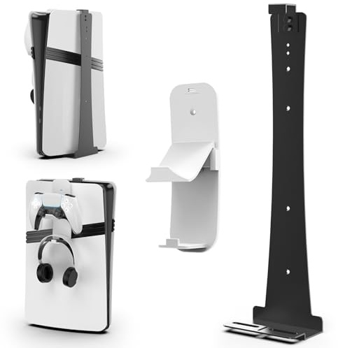 Aceshop PS5 Wall Mount, Wall Bracket for PS5/PS5 Slim/PS5 Pro (Disc and Digital) Steel Playstation 5/PS5 Slim/PS5 Pro Wall Mount Bracket with Controller Holder & Headphone Hanger Screws Sponge (Black)