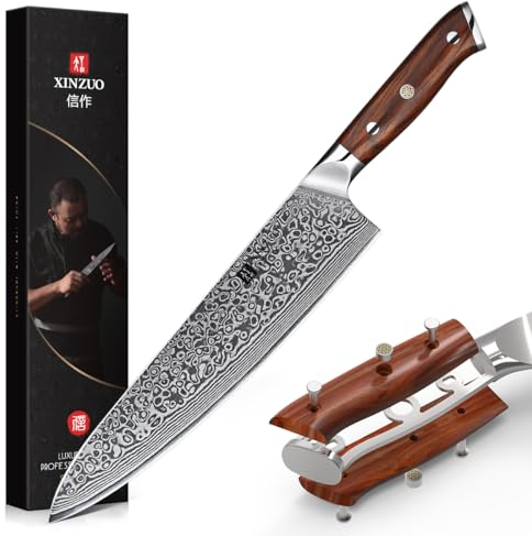 XINZUO Damaststahl Kochmesser 25.5cm, Handgeschmiedet scharf Küchenmesser 67 Schichten Damaststahl profi Damaskus Chefmesser,Geeignet für Fleisch, Gemüse, Obst-mit ergonomischer Rosenholz Griff