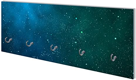 Wallario Wandgarderobe aus Glas in Größe 80 x 30 cm mit Memoboard-Funktion, Motiv: Sternenhimmel - Milchstraße und Sterne bei Nacht | 5 Kleiderhaken zum Aufhängen von Jacken