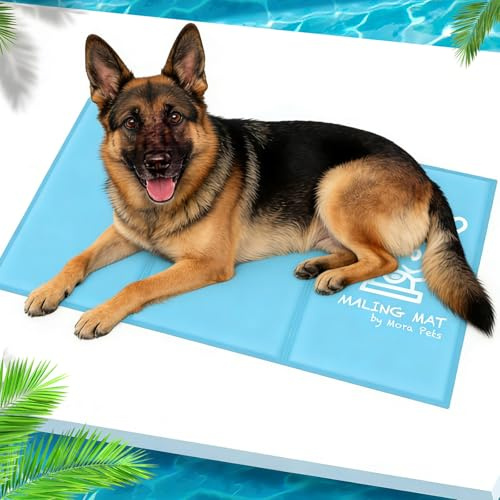 Pawtasy Kühlmatte für Hunde, ungiftiges Gel, L 90 x 50 cm | Ungiftige Gel-Kühlmatte mit strapazierfähigem, wasserdichtem Oxford-Bezug, faltbarer Haustier-Kühler für Auto und Zuhause