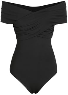 CIDER Bodysuits For Women Off Shoulder Top Sexy Tops Solid Knit Fabric Short Sleeve Regular Fit Bodysuit Off-Shoulder Neck