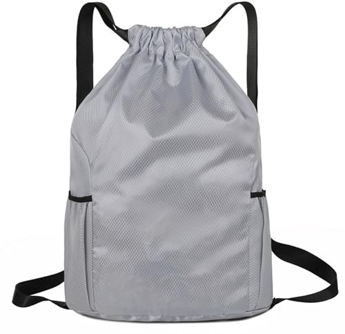 KANGSIT Drawstring Bags, Unisex Gym Sack, Swim PE Bags Drawstring Gym Bag for Kids Adults String Swimming Sports Bag for School Sports Swimming Gym Travel (Gray)