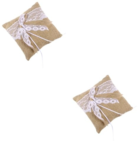 Ciieeo 2stücke Burlap Ringkissen Mit Spitzenborte Und Schleife Hochzeitsringkissen Braun Für Trauung Rustikales Für Ihre Hochzeitszeremonie