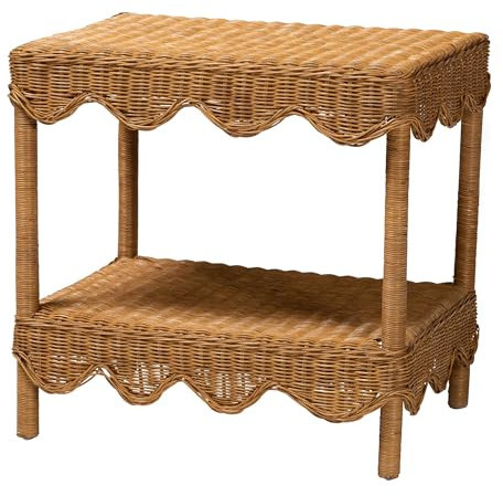 Bali & pari Oteria Bohemian Light Honey Scalloped Rattan Side Table