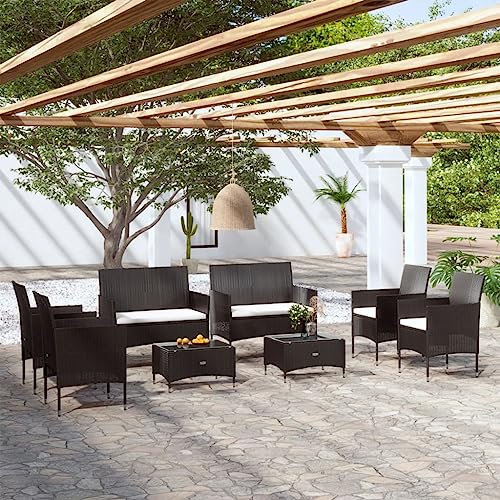KATERYY 8-TLG. Garten-Lounge-Set mit Auflagen Poly Rattan Schwarz,Komfortables LoungeSet aus Poly Rattan: Perfekte Entspannung für Garten und Terrasse