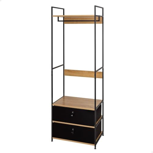 AKTIVE Max Home öppen garderob, 60 x 40 x 175 cm, med klädhängare och lådor av tyg, stål och trä, max 30 kg, omklädningsrum, sovrumsskåp, förvaringshyllor, klädförvaring (18433)