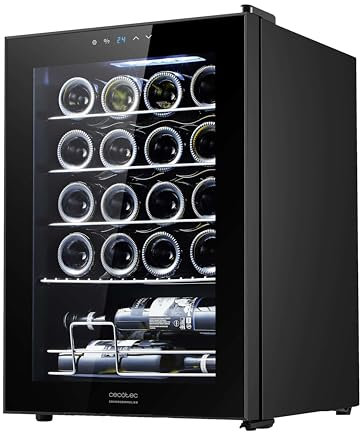 Cecotec Vinoteca, Nevera para Vinos de 20 Botellas Bolero GrandSommelier 2050 Black Compressor. Temperatura ajustable de 5-18ºC, Alto rendimiento, Funcionamiento silencioso y sin Vibraciones