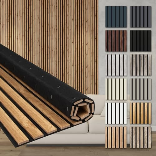 HEXIM Akustikpaneele 2 Stück 278x60cm Holz Comfort - flexible Holzpaneele Platten Lamellenwand flexibel MDF Wandpaneele TV Wandverkleidung Holzwand Deko braun (3.34m² Pecan)