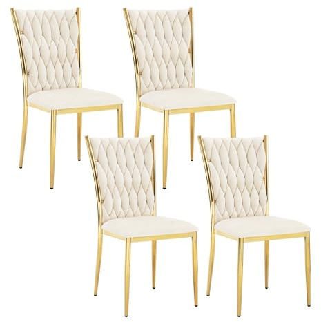 WOLTU Esszimmerstühle 4er Set, mit hoher Rückenlehne Metallbeinen | Küchenstühle gepolstert, Sitzfläche aus Samt, bis 150 kg belastbar, für Esszimmer Küche Wohnzimmer, Creme