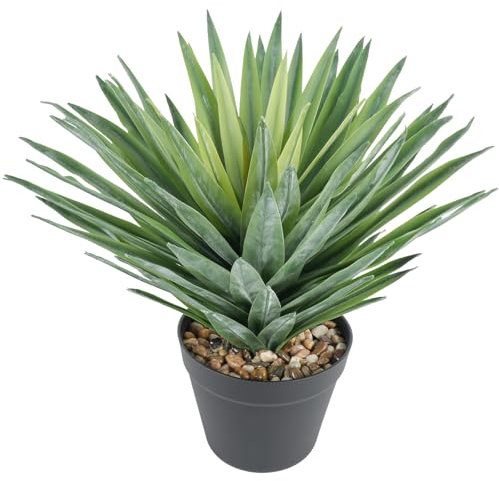 Velener Artificial Agave Plant in Black Pot with Real Stone Pebbles-19inch