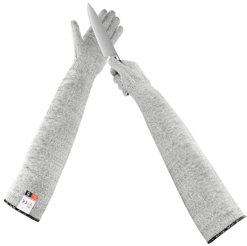 AUYAO Guantes Resistentes a Cortes, Guantes Anticorte Nivel 5 Protección, Guantes de Cocina Seguridad, Guantes de Trabajo, para Carnicero Jardín al Aire Libre Guantes Protectores, Corto 22cm