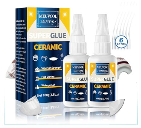 Meuvcol 100g Keramikkleber Extra Stark Wasserfest, Sekundenkleber Für Porzellan Und Keramik Reparaturen, Transparent & Geruchlos Keramik Kleber Reparaturset Für Ton,Vasen,Kaffeetassen,Waschbecken