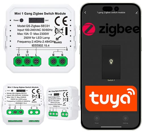 Sone Smart One ZigBee Schalter Unterputz 1 Kanal 10A Tuya | 230v relais, neutralleiter, gateway nötig, taster schalter, 250w led