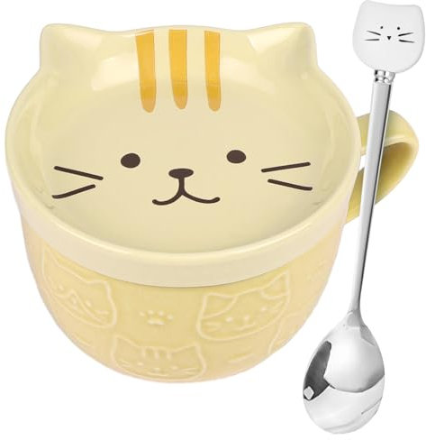 HOTUT Tazza Gatto Caffe Set Ceramica Kawaii, Set di Tazze da Caffè con Coperchi, Tazza da Tè in Ceramica Cartoon, Divertente Gatto Tazze per le Donne, Amici, Bambini, Regalo di Natale, Compleanno
