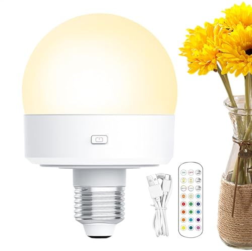 Lampadina a batteria - Lampadina a batteria E26, lampadina ricaricabile per lampade da parete con 4 timer e 3 temperature di colore design base magnetica Illuminazione dimmerabile con