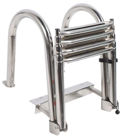 Aramox 316 Stainless Steel Anti Slip,4 Step Boat Dock Pontoon Ladder Folding Telescoping Deck Ladder with Pedal Hand Railing for Swimming Pool Marine