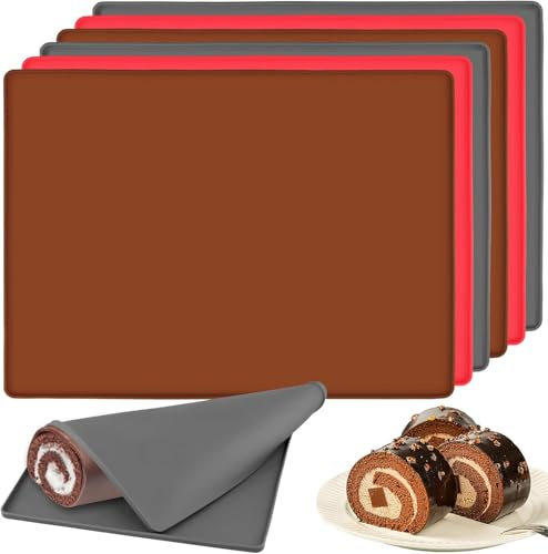 JIEHIN 6 teglie da forno in silicone con bordo, 30 x 40 cm, 3 colori, antiaderente Swiss Roll, tappetino da forno in silicone con bordo per cucinare