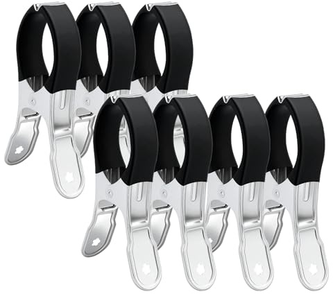 7 Pinces à Serviettes pour Chaise Longue de Plage avec Housse de Protection,Pinces à Linge géantes,Coupe-Vent,en Acier Inoxydable pour Le Linge,la Plage et Les vêtements épais,Noir