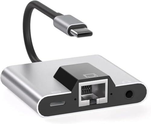 FANTIA USB to Ethernet Adapter, Type-C to Ethernet USB C to 3.5mm Audio PD Fast Charging LAN Network Adapter Compatible with Laptop Tablet Phone