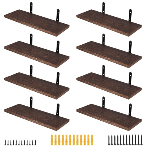 SOUJAP 8 Pcs 40cm Wooden Floating Shelf Wall Mounted, 16 Inch Wood Floating Shelves with Screws for Bedroom, Living Room, Kitchen