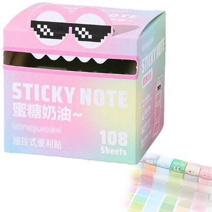 Cute Monster Pattern Sticky Note, Sticky Note Pad, Sheets Pearlescent Sticky Note, Fun Pastel Pull-Out Memo Pads, Notepads Stationery, 105pcs/Box Small to Do List, Office School Tab Supplies (1Pcs-E)