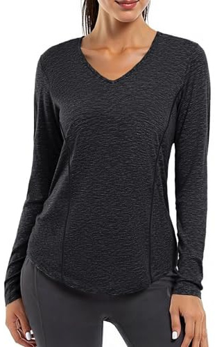 Gyabnw Women Activewear Long Sleeve Back Mesh Running Tops Gym Tops Ladies Workout Yoga Sport Tshirt Top Black
