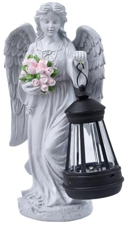 QUXVUIS Lampe de jardin LED en résine, lanterne décorative en forme d'ange, luminaire décoratif pour cimetière jardin.