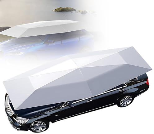SHEUAO T-enda Universale per Auto,Ombrello Portatile Pieghevole per Auto,T-enda Copriauto Completamente Automatica,Ombrello per Tettoia per Auto per T-enda Esterna Silvergray+Stand-5.2m/17ft
