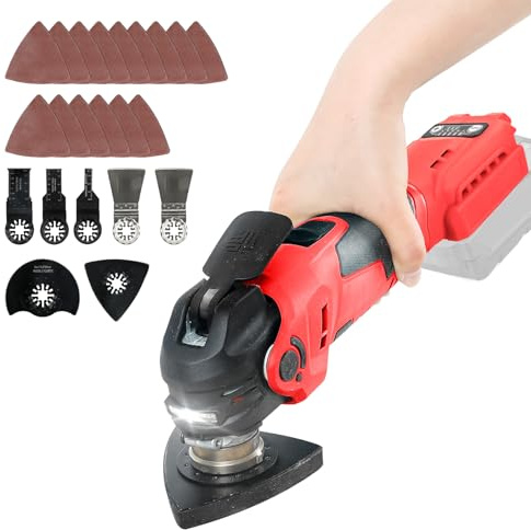 Multiherramienta oscilante inalámbrica compatible con Milwaukee M18 18 V sin escobillas, 5 velocidades ajustables, 20 accesorios, ángulo de oscilación de 4° para cortar, moler, pulir (sin batería)