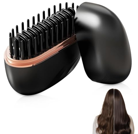 Mini Glättbürste Kabellos, 2026 Neu Haarglätter Bürste, Wiederaufladbare Tragbare Glättbürste, 3 Temperaturstufen & Aufheizen in 10s, Hair Straightener Brush für Haare und Bart