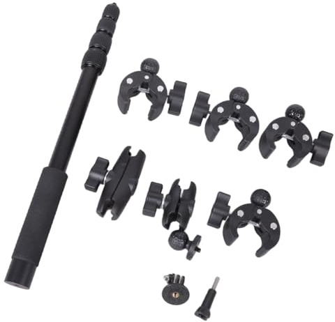 Abrazadera telescópica para cámara de acción de 5 secciones con adaptador de cabeza de bola 360, empuñaduras dobles para accesorios deportivos, abrazadera doble para cámara