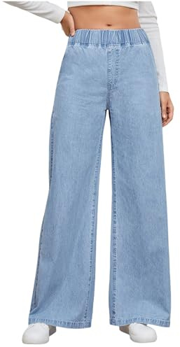 Jeans de pierna ancha para mujer, cintura alta, pierna ancha, vintage, de verano, a la moda, casuales, holgados, estilo palazzo, holgados, para descansar, uso diario, vacaciones, playa, Y2K, longitud