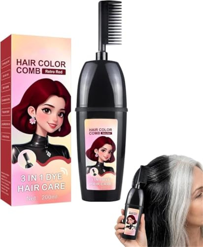 3-in-1 Comb for Hair Coloring with Integrated Brush,Portable Hair Dye Comb for Gray Hair Coverage,Waterproof & Sweatproof, One Step Hairs Coloring, No Mixing, No Mess, Just Results (Retro Red)