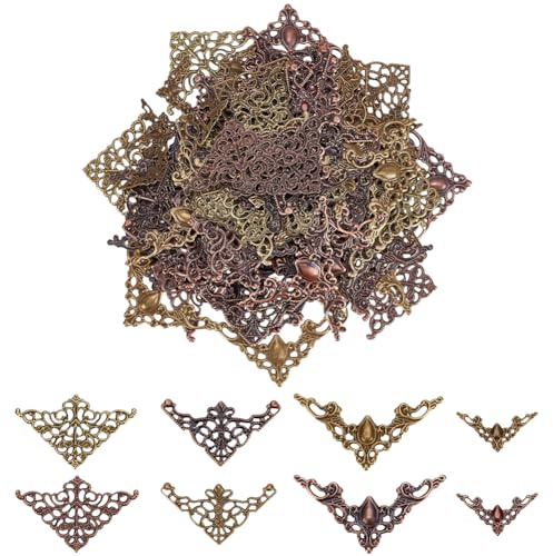 WEBEEDY 96 Stück Metall Buchecken Antik Bronze Dekorative Fotoecken 4 Größen 4.1cm 3.7cm 3.5cm 2.2cm für Scrapbooking Bilderrahmen Kantenschutz Vintage Stil Basteln Dekor