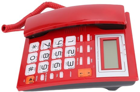 Fabater Telefon med Sladd med återuppringningsfunktion och Stora Knappar för Enkel Användning Hemma ABS-material (Röd)