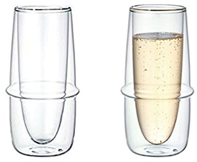 Double-Wall Kinto KRONOS Champagne Glass - Maintains Temperature - Prevents Condensation - Set of Two