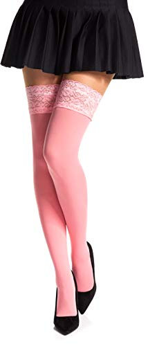 Romartex halterlose Mikrofaser 40 DEN Strümpfe mit Spitze, L, coral