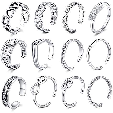 Mayhoop 12Pcs Open Toe Rings Adjustable Toe Band Ring Set Finger Foot Jewelry For Women Men