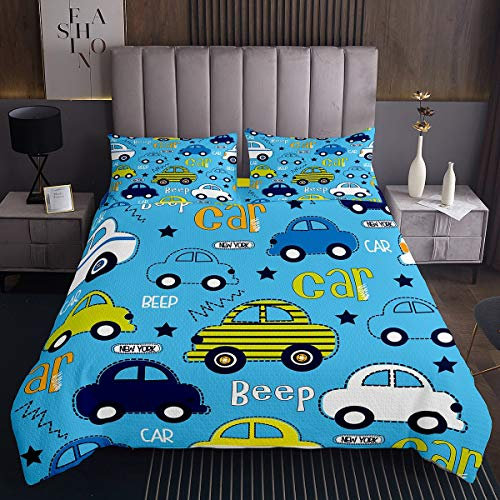 Colcha Acolchada de Dibujos Animados Azul, Amarillo, para Coche, para niños y Juego de edredón para habitación Infantil, colección de Dormitorio, 3 Unidades de