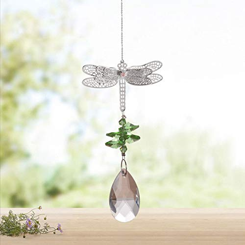 WEISIPU Crystal Suncatcher Prism - Dragonfly Suncatchers for Windows Hanging Rainbow Maker for Windows, Christmas Tree Decor, Gifts (Green)