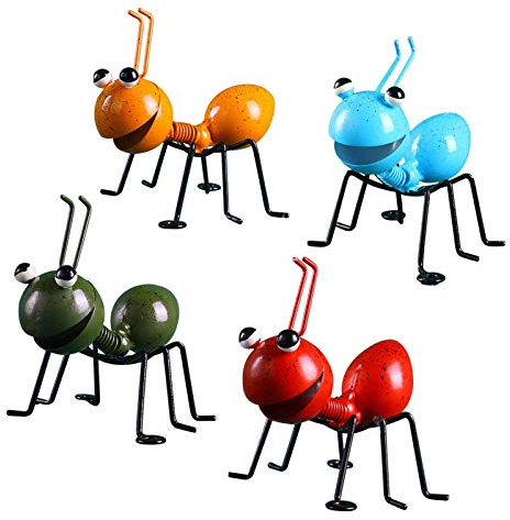 windyday 4 Stücke Metall Ameise Wand Skulpturen Gartenfiguren Metall-Ameisen-Wanddekor Gartendekoration Metallfigur Dekoration Skulpturen Für Drinnen Und Draußen Zuhause, Garten, Hof, Rasen, Kunst-