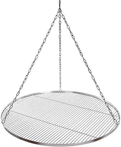 Grillrost Ø 95 cm mit Kette Edelstahl 4 mm Grillstabdicke Stababstand 14 mm für Schwenkgrill BBQ Dreibein