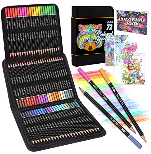 Melifluo 72 Buntstifte Set, Buntstifte 1 Malbuch,Tragbarer Premium-Reißverschlusstasche. Bundstifteset Perfekt für Erwachsene und Künstler zum Skizzieren, Schattieren und Kritzeln