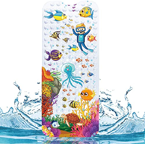 JOYBOY Tappetino Vasca Antiscivolo,100*40cm Tappetino Antiscivolo per Vasca da Bagno,Tappetino per vasca da bagno con 200 Ventose e Stampa di Oceano Animali a Colori Vivaci,Lavabile in Lavatrice