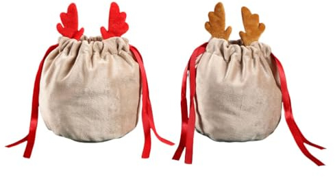 2 x Weihnachts-Geschenktüten mit Kordelzug, Stoff, Schmuckbeutel, Rentier-Design, Geschenkbeutel, Leckerlibeutel, Süßigkeitenbeutel, Geschenkverpackungen für Urlaub, Weihnachten, Hochzeit, Geburtstag