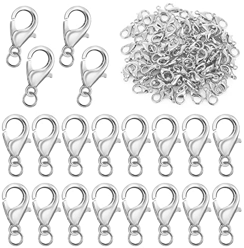 Kettenverschluss 100 Stück Armband Verschluss 304 Edelstahl Kettenverschluss,Legierung Greifer Haken,Schmuckverschluss mit 200 offenen Biegeringe für Silbern Verschluss DIY Halskette Schmuck-7x12mm