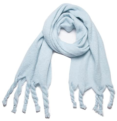 SoulQool Langer Damen-Schal, Winterschal, klassische Schals, einfarbig, Wolle, drehende Quaste, Decke, Damen-Geschenke, Hellblau, One size
