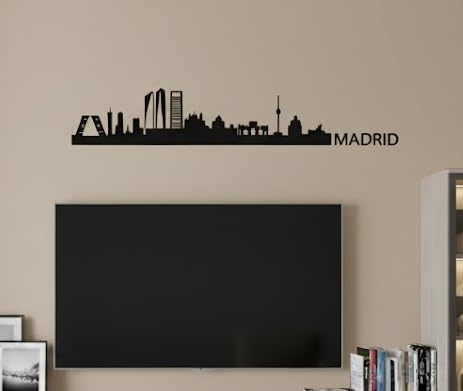 TOKPERSONAL Vinilo Decorativo para Pared, Adhesivo Skyline Madrid, decoración Comedor o salón (125x23, Negro)