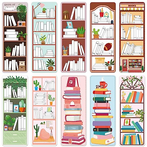 100 Pieces Book Tracker Bookmarks Bookshelf Design Double-Sided Reading Page Markers Bookmarks for Book Lovers Cute Book Marks for Reading Women Students School Supplies Gifts